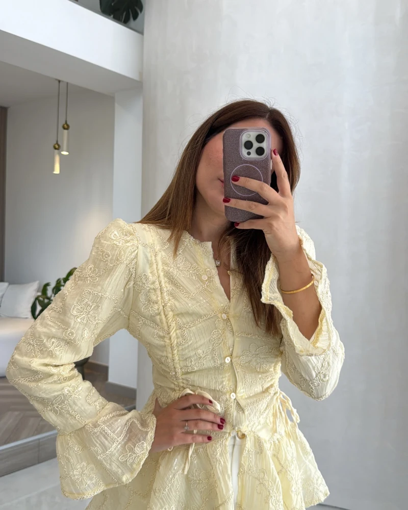 Prenses Dantel Bluz - Sarı - Kod: 105332