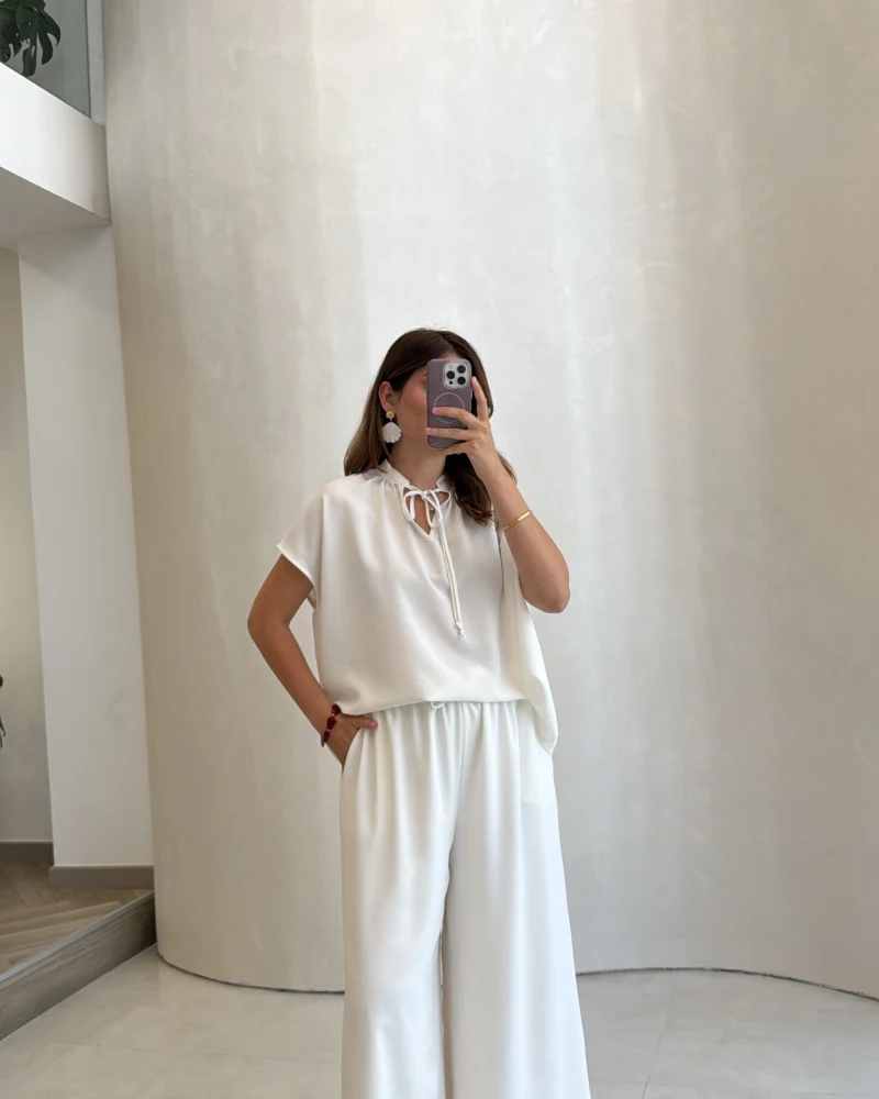 Pretty Bağlamalı Reglan Kol Takım - Beyaz - Kod: 9165