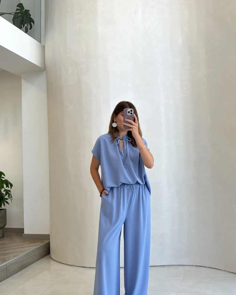 Pretty Bağlamalı Reglan Kol Takım - Mavi - Kod: 9165