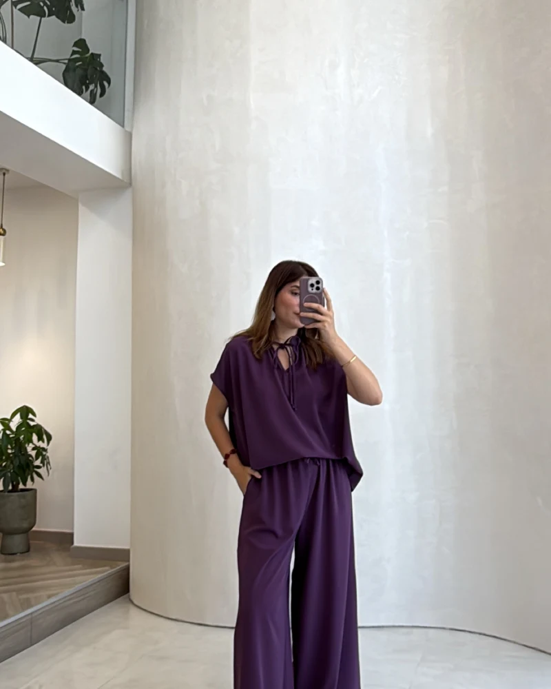 Pretty Bağlamalı Reglan Kol Takım - Mor - Kod: 9165