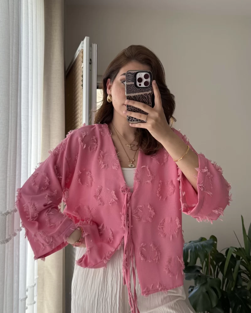 Püskül Detay Bağlamalı Gömlek Pembe