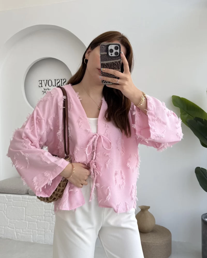 Püskül Detay Bağlamalı Gömlek - Toz Pembe