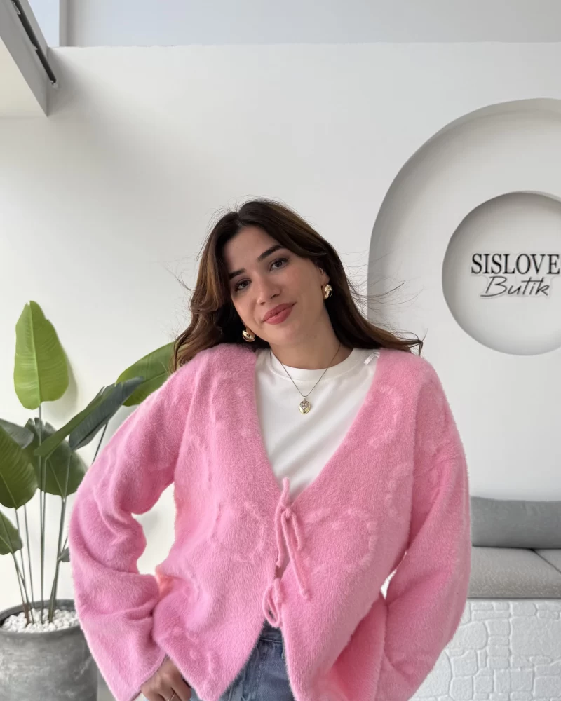 Püskül Yumoş Hırka - Pembe - Kod: 25030