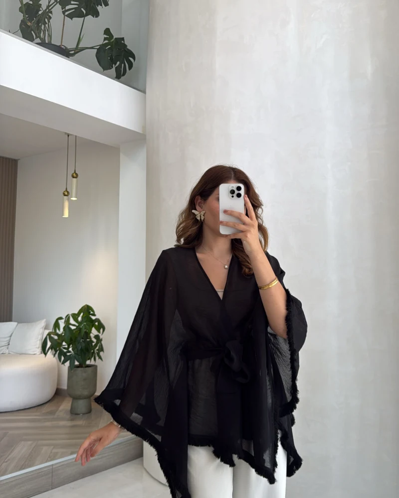 Püsküllü Kimono - Siyah - Kod: 5101