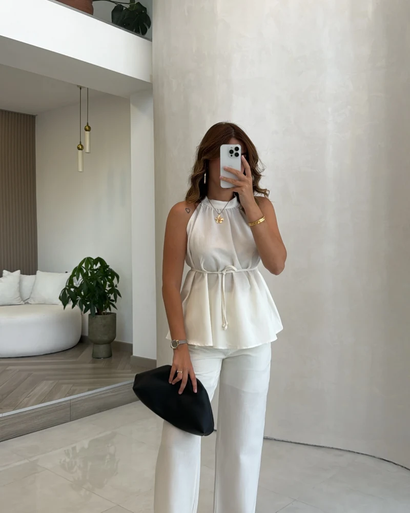 Reglan Kol Bağcıklı Takım - Ekru - Kod: 9145