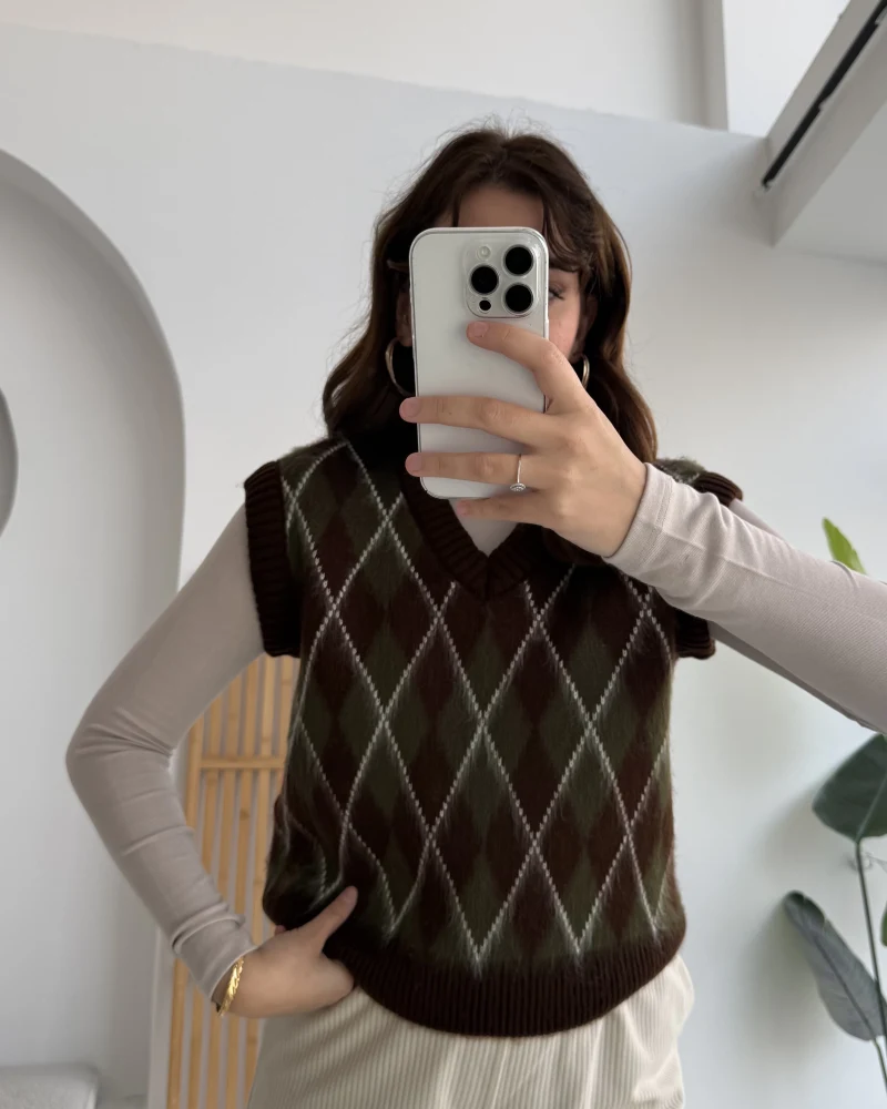 Rivora V Yaka Süveter - Acı Kahve