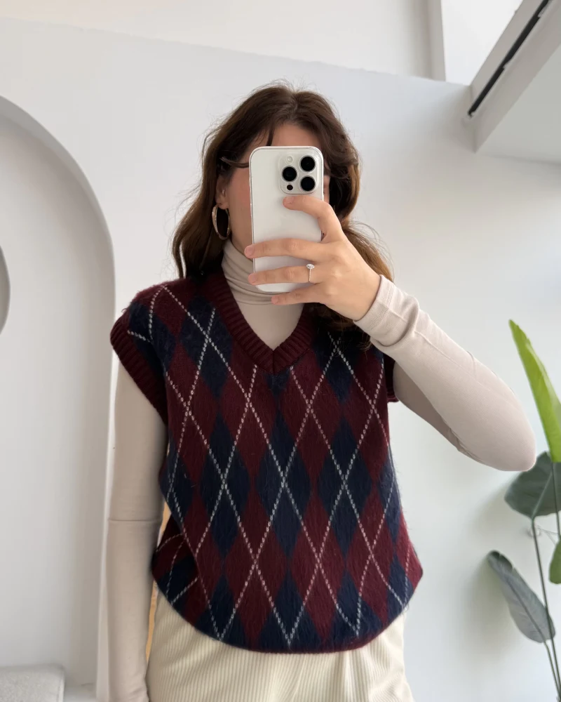 Rivora V Yaka Süveter - Bordo