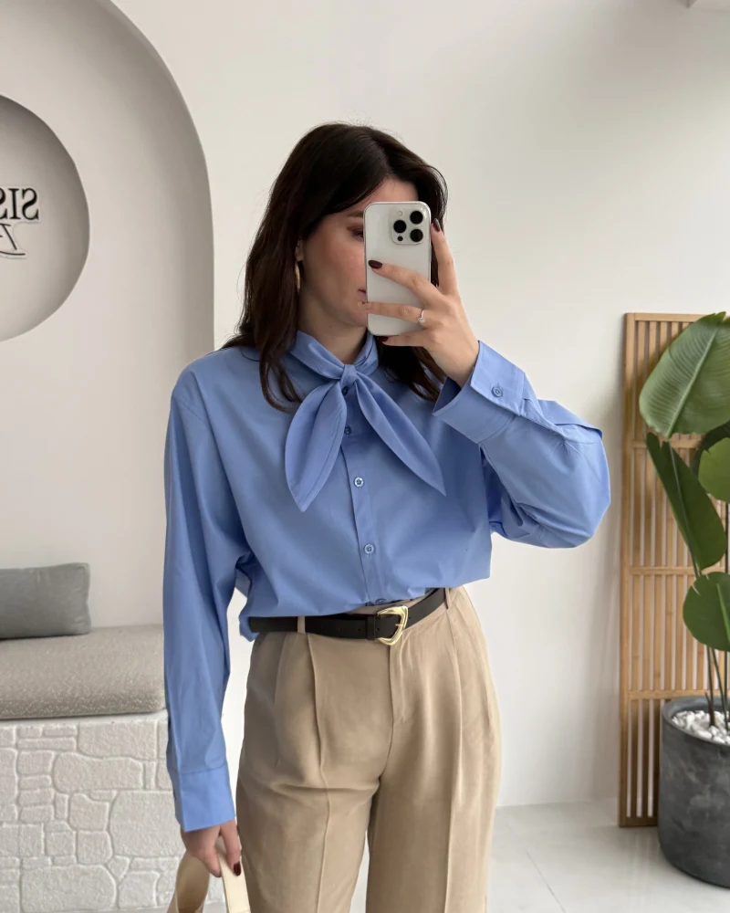 Robert Fular Yakalı Gömlek - Mavi - Kod: 5407