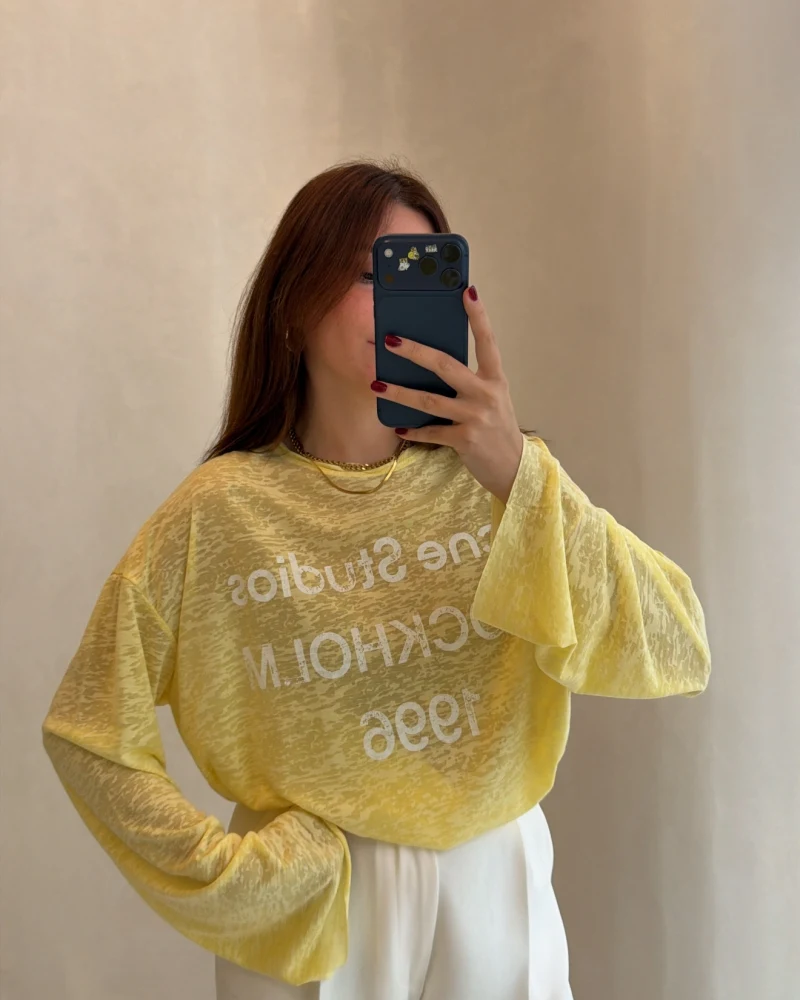 Rowe Baskı Detay Tshirt - Sarı - Kod: 1113