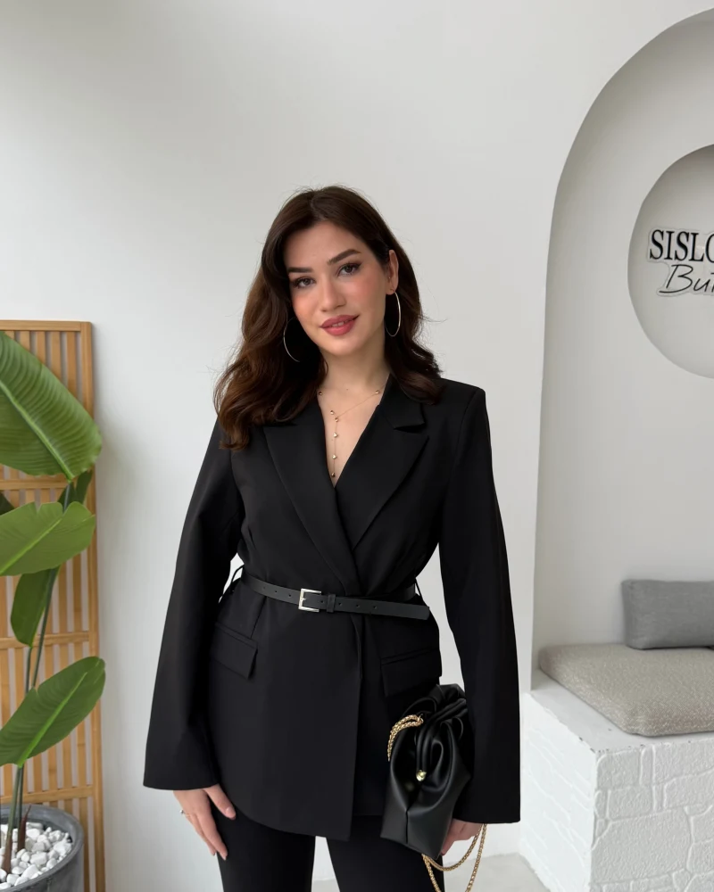 Rupert Kemerli Poliviskon Ceket - Siyah - Kod: 9700