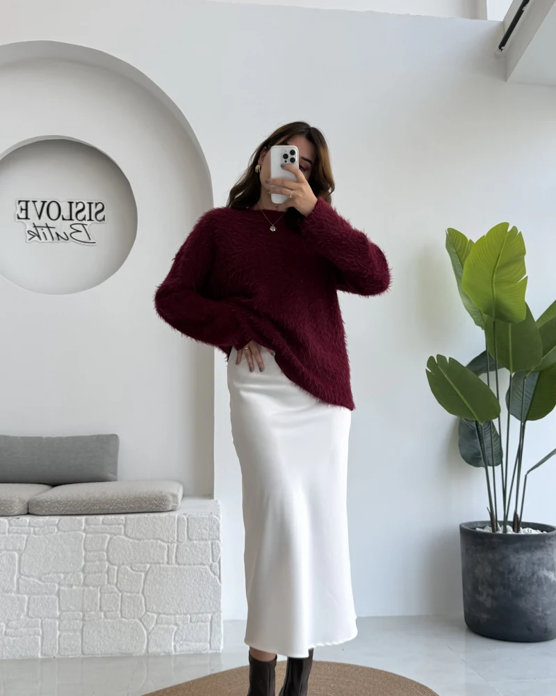 Sadie Midi Saten Etek - Beyaz - Kod: 5014