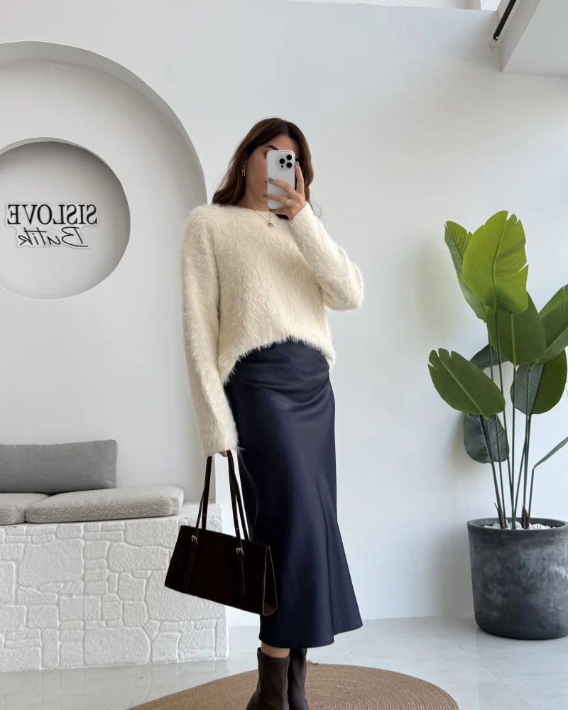 Sadie Midi Saten Etek - Lacivert - Kod: 5014