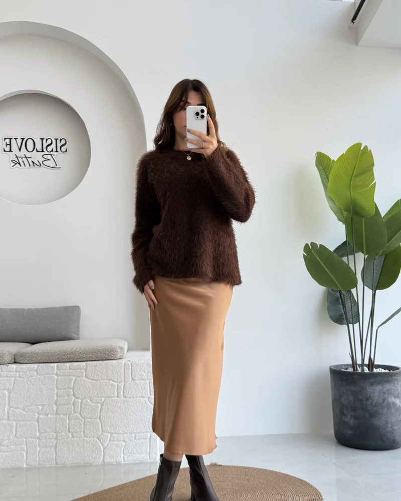 Sadie Midi Saten Etek - Taba - Kod: 5014