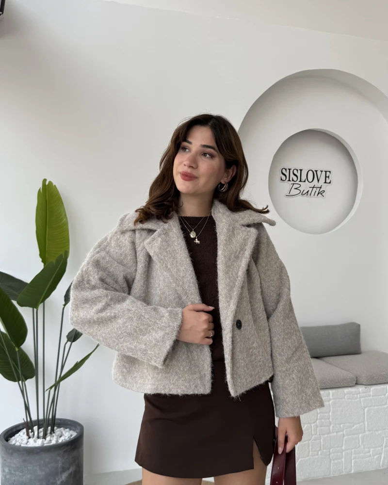 Sakallı Tek Düğmeli Ceket - Taş