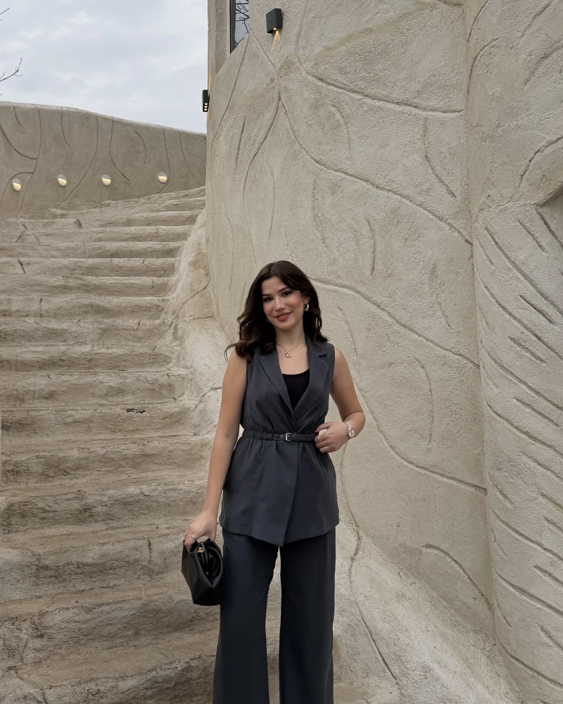 Sardinia Kemerli Yelek Pantolon Takım - Antrasit - Kod: 8019 4041