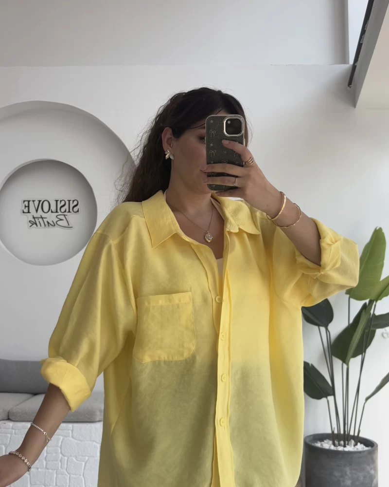Sarı Oversize Tensel Gömlek - Kod: 4612