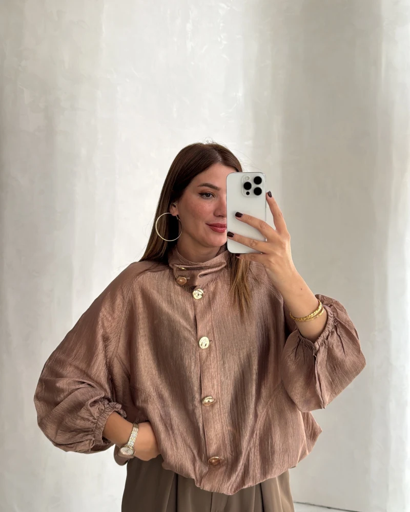 Saten Bomber İnce Ceket - Vizon - Kod: 9775