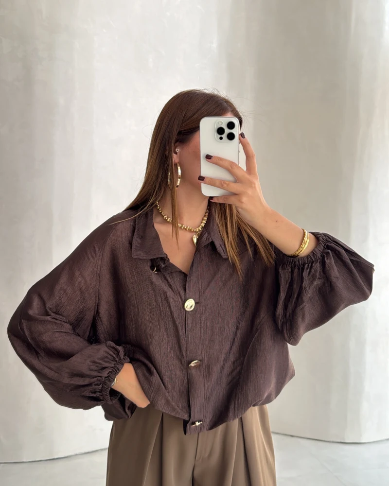 Saten Bomber İnce Ceket - Kahve - Kod: 9775