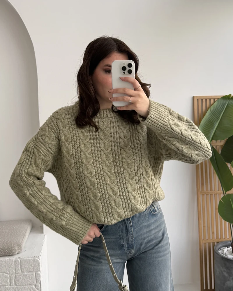 Selani Bisiklet Yaka Örgü Kazak - Çağla Yeşili - Kod: 4519