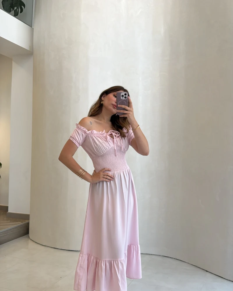 Selene Beli Gipeli Tensel Elbise - Pembe - Kod: 4235