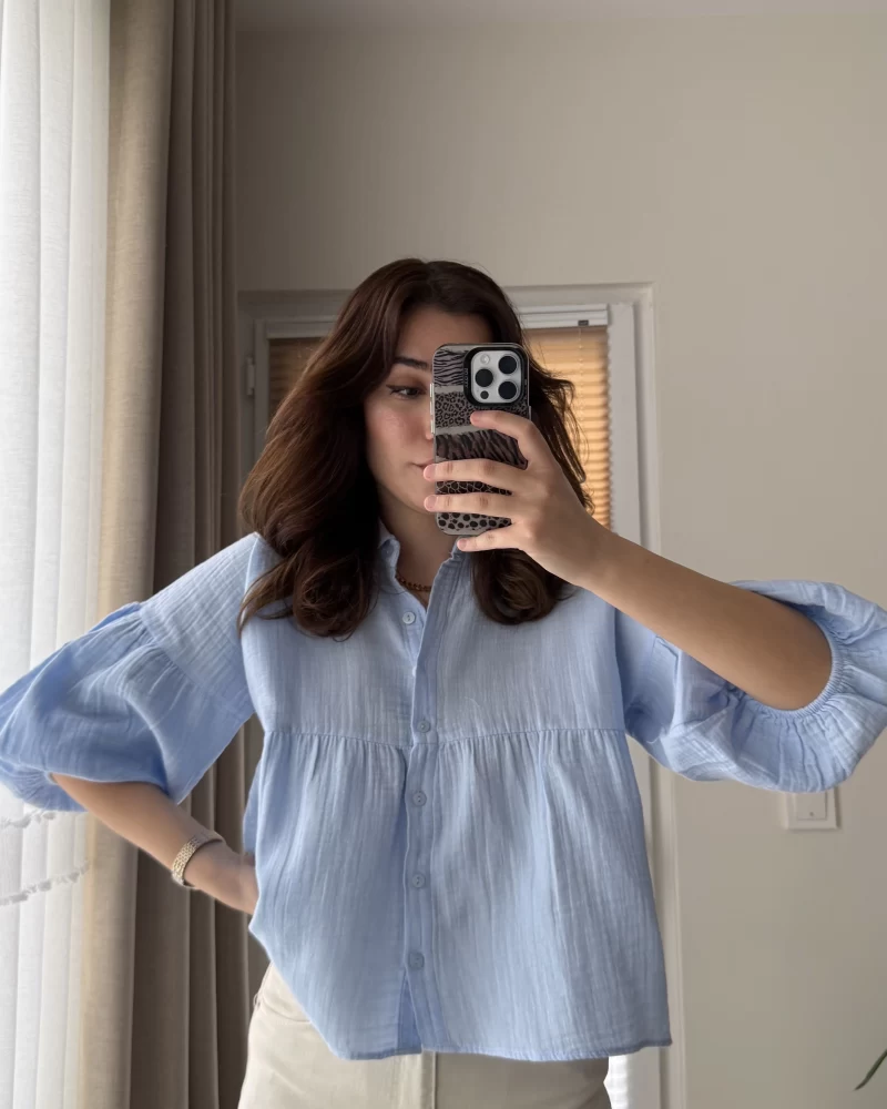 Siana Müslin Kumaş Bebe Mavisi Gömlek 2031