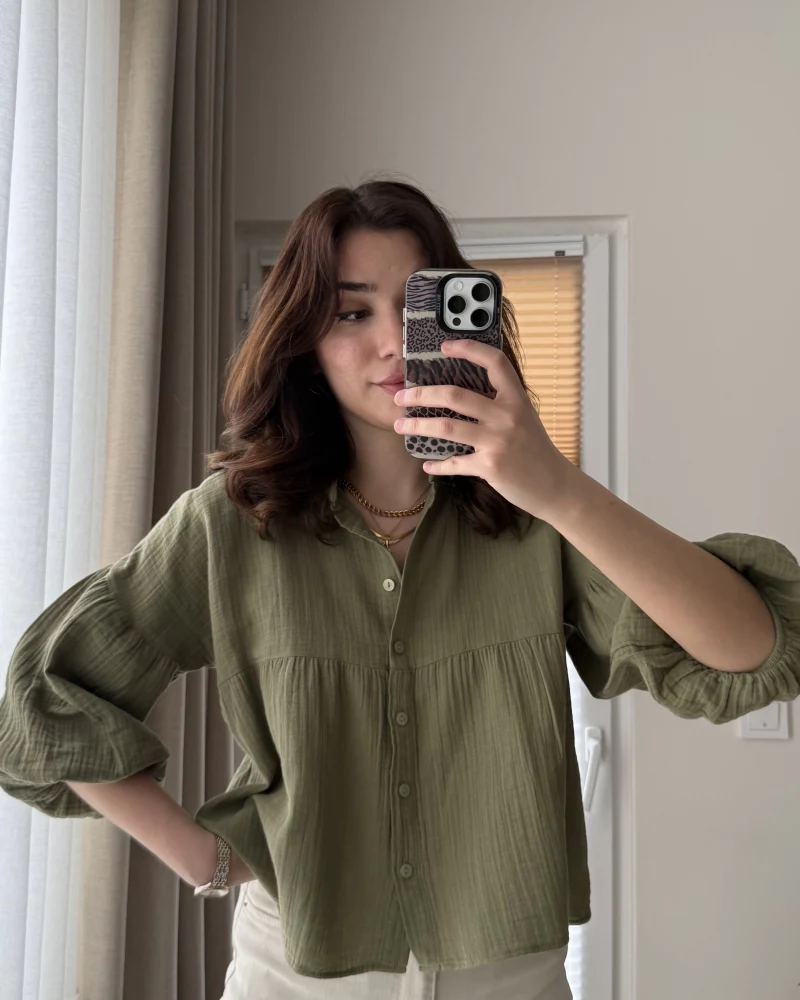 Siana Müslin Kumaş Haki Gömlek
