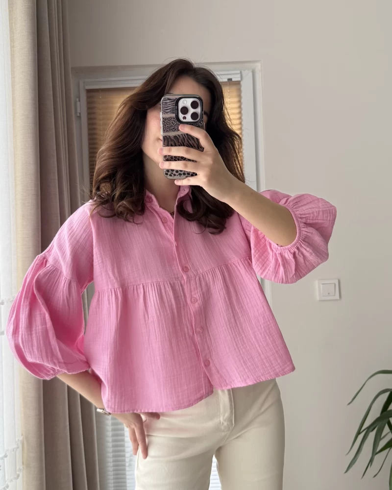 Siana Müslin Kumaş Pembe Gömlek