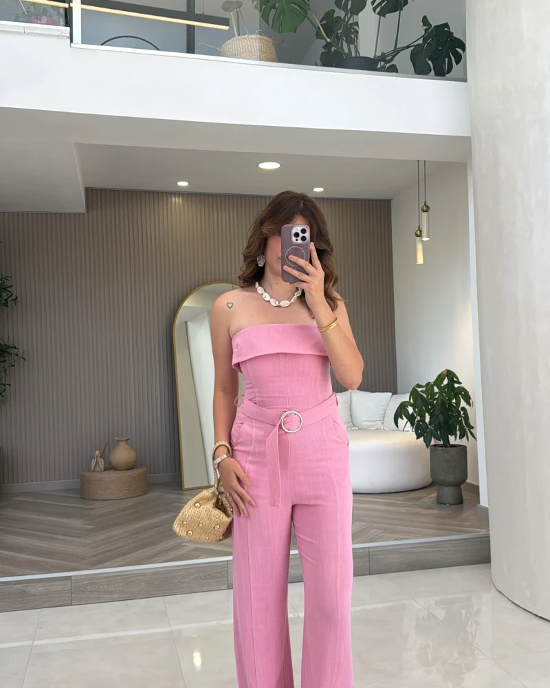 Straplez Kemerli Tulum - Pembe - Kod: 580409