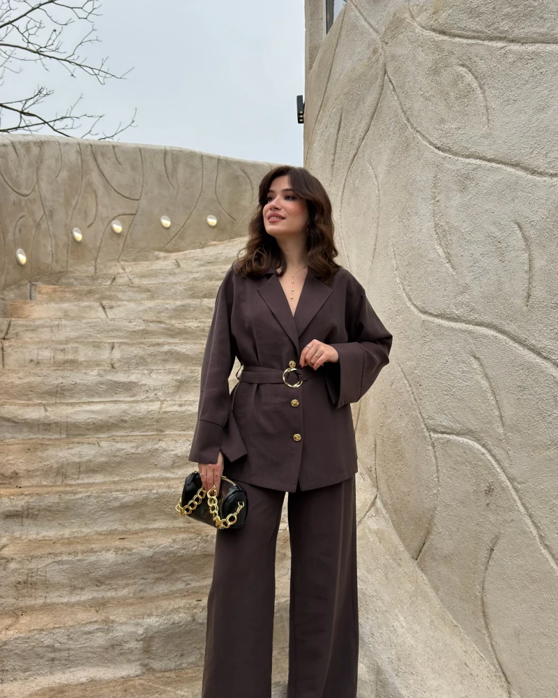 Toka Detay Kemerli Tunik Takım - Acı Kahve - Kod: 8927