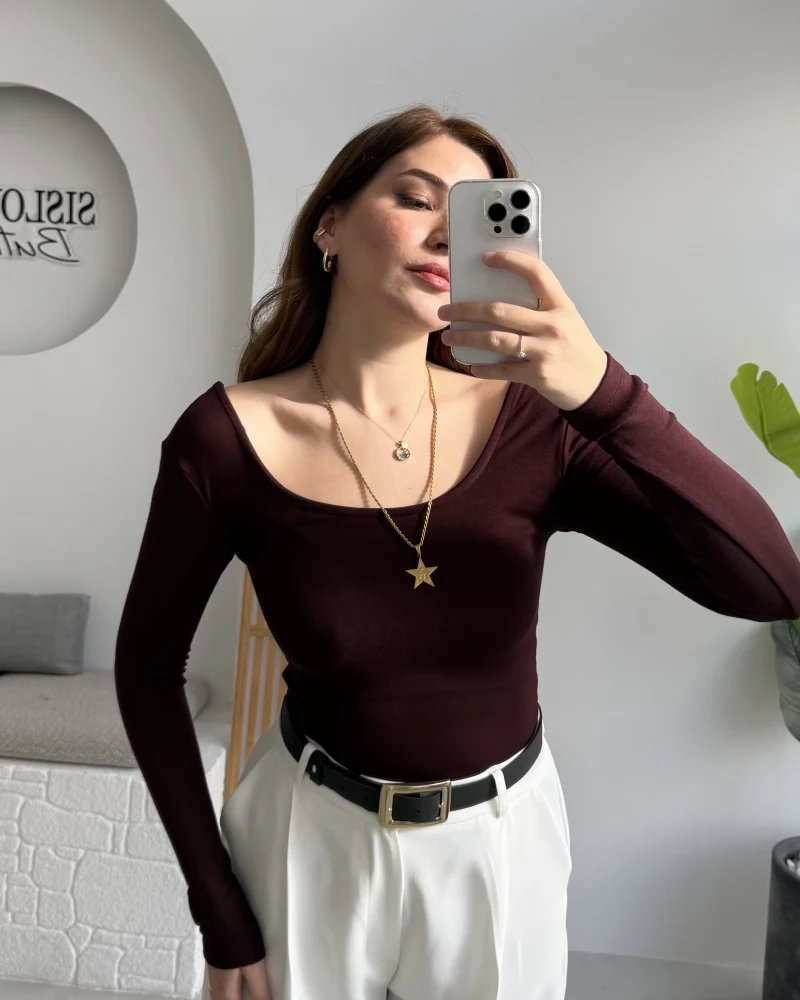 U Yaka Oys Uzun Kol Body - Bordo