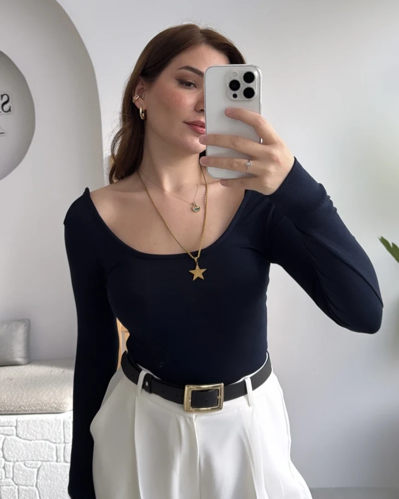 U Yaka Oys Uzun Kol Body - Lacivert