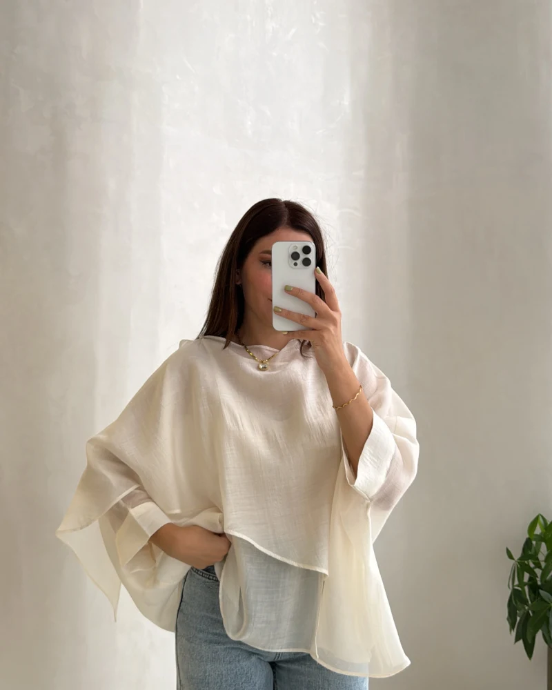Uçuşan Pelerin Bluz - Ekru - Kod: 5026