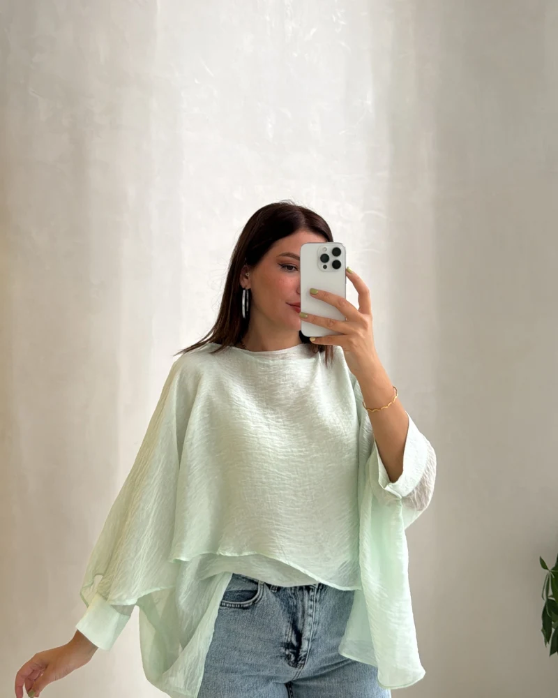 Uçuşan Pelerin Bluz - Mint - Kod: 5026