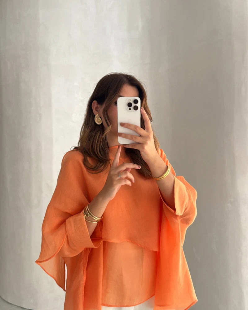 Uçuşan Pelerin Bluz - Orange - Kod: 5026