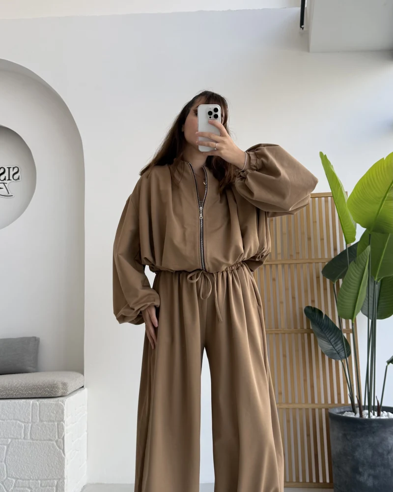 Ultra Premium Bomber Ceket Şalvar Takım Camel Hot