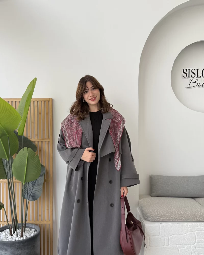 Ultra Premium Kuşaklı Trençkot - Antrasit - Kod: 9476