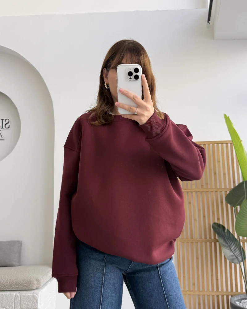 Viola Bisiklet Yaka Sweat - Bordo