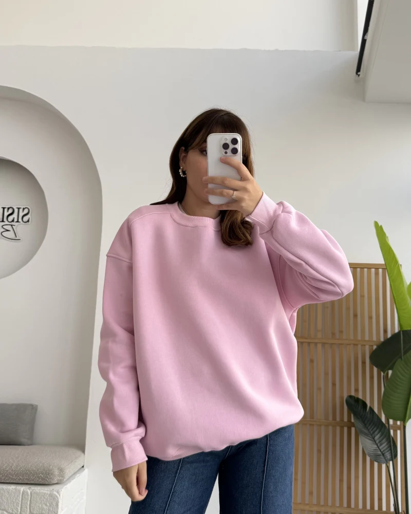 Viola Bisiklet Yaka Sweat - Pembe