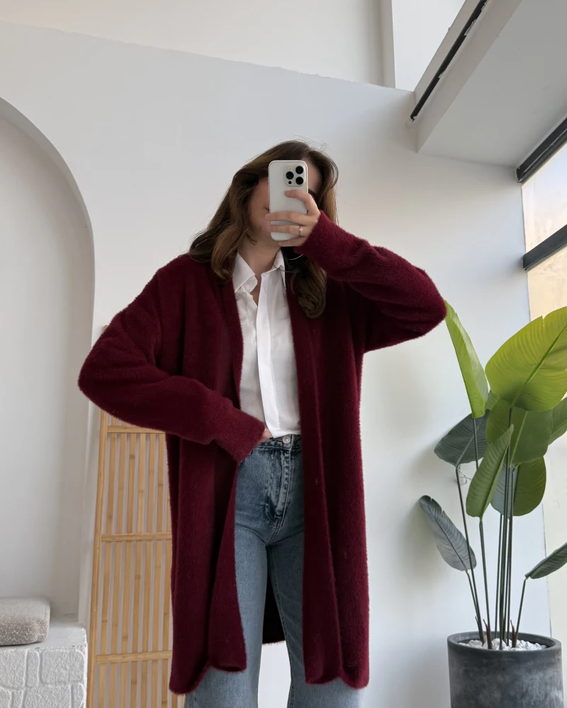 Yaka Detaylı Yumoş Hırka - Bordo - KOD:25026