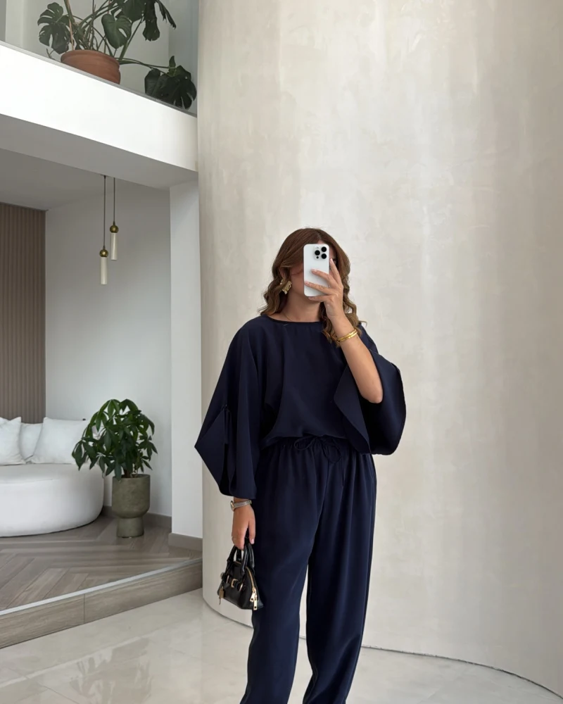 Yarasa Kol Bluz Şalvar Pantolon Takım - Lacivert - Kod: 3630 4183