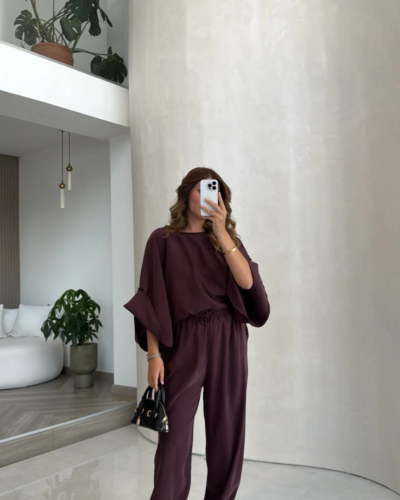 Yarasa Kol Bluz Şalvar Pantolon Takım - Mürdüm - Kod: 3630 4183