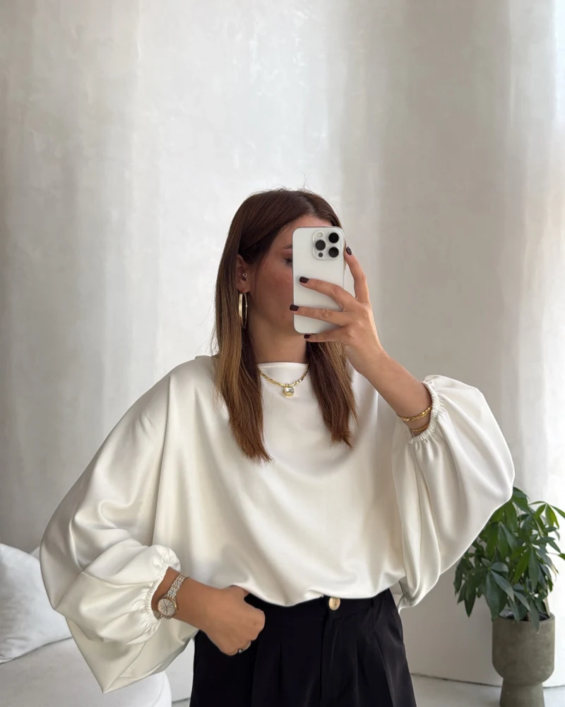 Yarasa Kol Oversize Bluz - Ekru - Kod: 1627