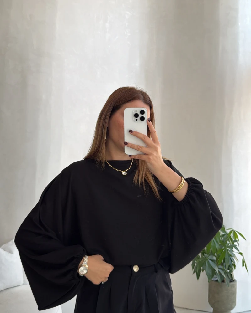 Yarasa Kol Oversize Bluz - Siyah - Kod: 1627