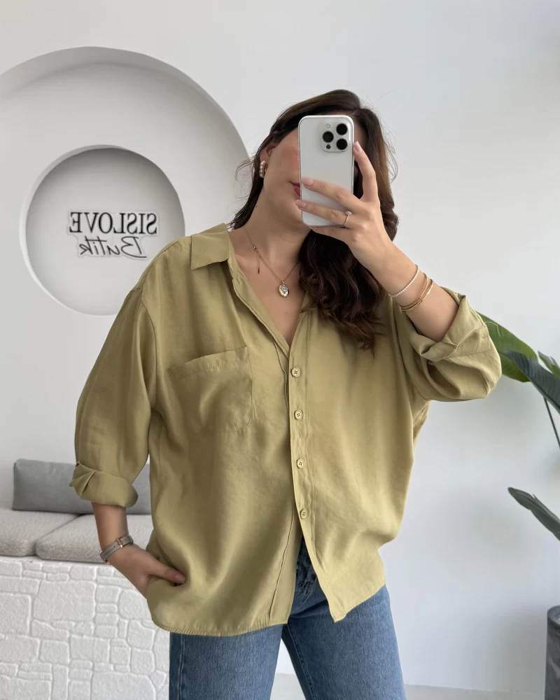 Yeşil Tonları Oversize Tensel Gömlek Kod: 4612