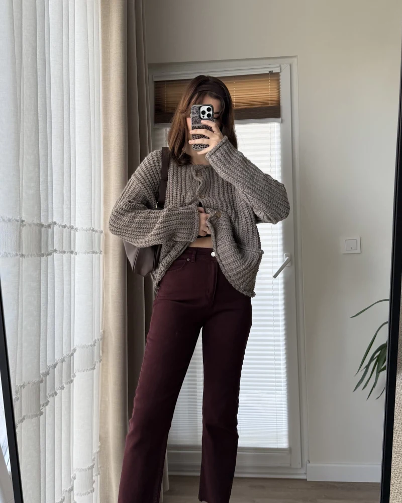 Zr Meyla Bordo Tonları Rengi Slim Fit Jean