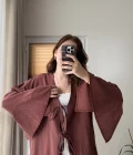 %100 Pamuk Ham Keten Kumaş Kimono Kiremit