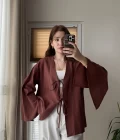 %100 Pamuk Ham Keten Kumaş Kimono Kiremit
