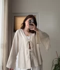 %100 Pamuk Ham Keten Kumaş Kimono Krem