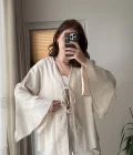 %100 Pamuk Ham Keten Kumaş Kimono Krem