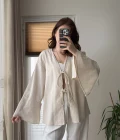%100 Pamuk Ham Keten Kumaş Kimono Krem